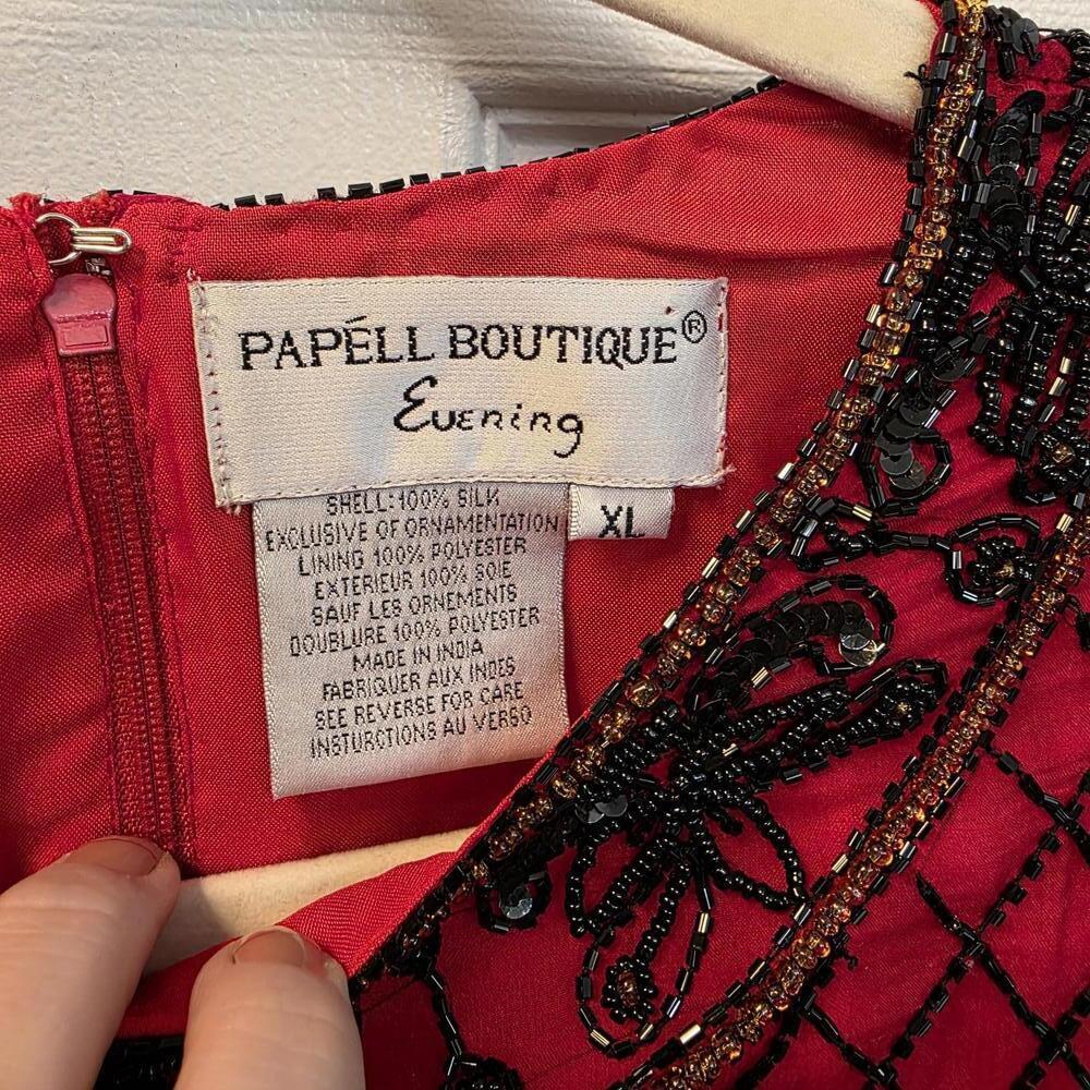 Papell Boutique Evening Beaded Silk Top in Red & Black- Size XL - Picture 2 of 8
